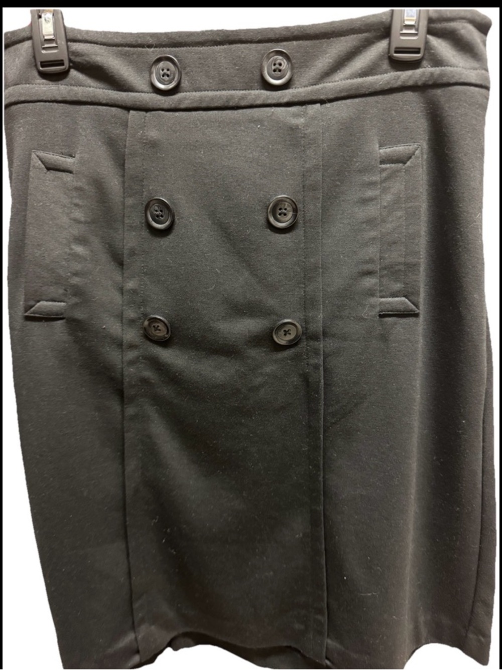 Sandro Black Midi Skirt Size 6 Button Front Knee Length Designer Paris Chic